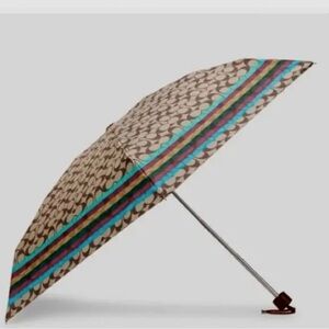 Coach Brown and Multicolor signature logo Umbrella